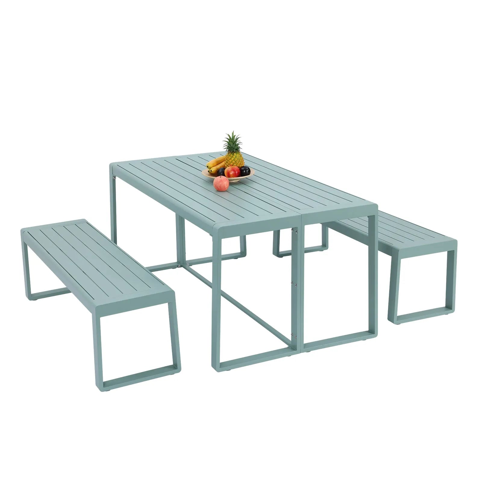 3-Piece Outdoor Patio Aluminum Dining Set with 1 Rectangular Picnic Table and 2 Benches - Aoodor